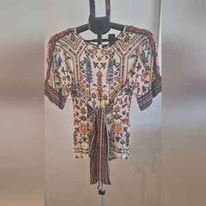 Anthropologie Vineet Bahl Meknes Embroidered Floral Boho Top Size Large